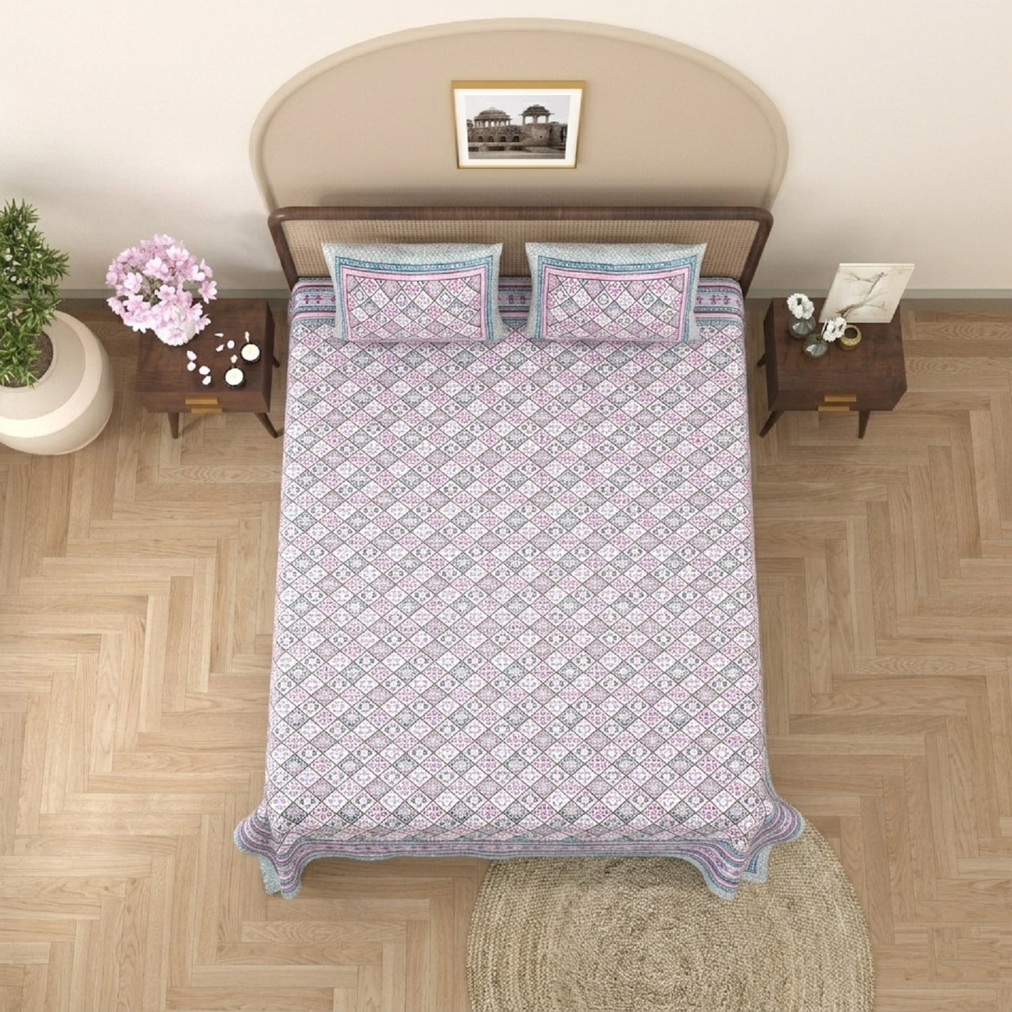 King Size 100% Cotton Double Bedsheet with 2 Pillow Covers
