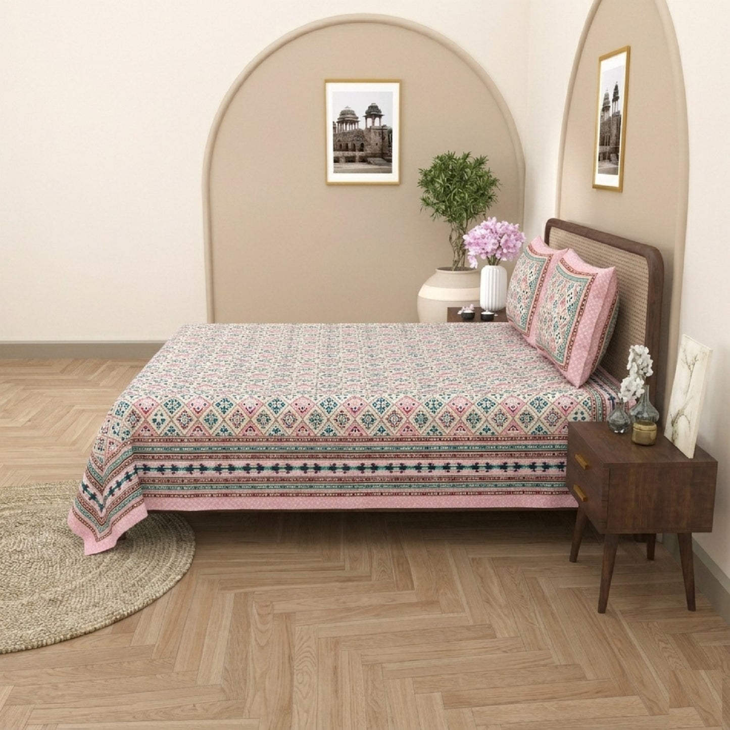 King Size 100% Cotton Double Bedsheet with 2 Pillow Covers