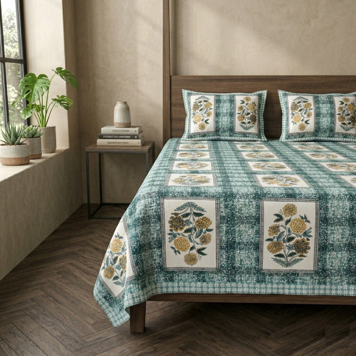 King Size 100% Cotton Double Bedsheet with 2 Pillow Covers