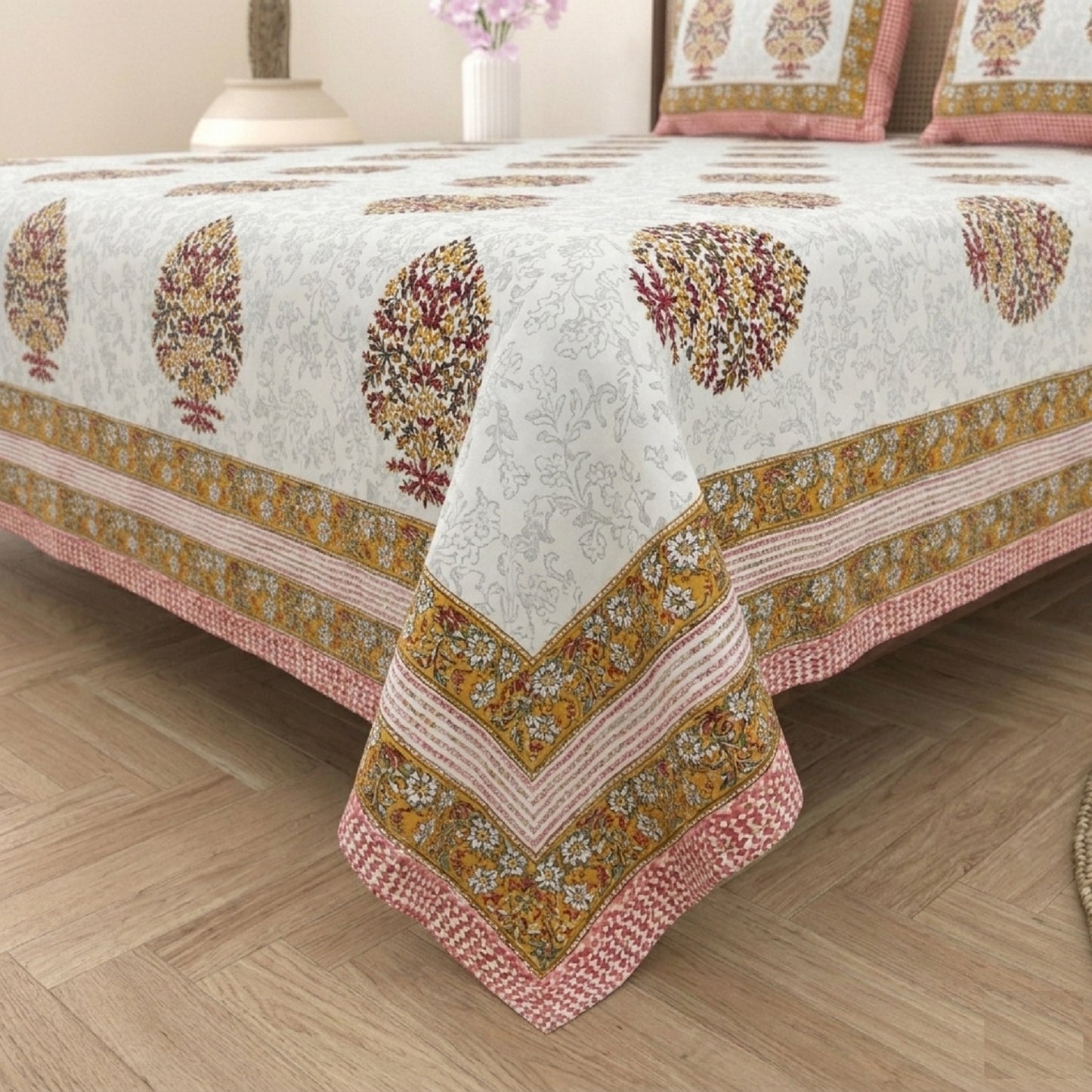 King Size 100% Cotton Double Bedsheet with 2 Pillow Covers