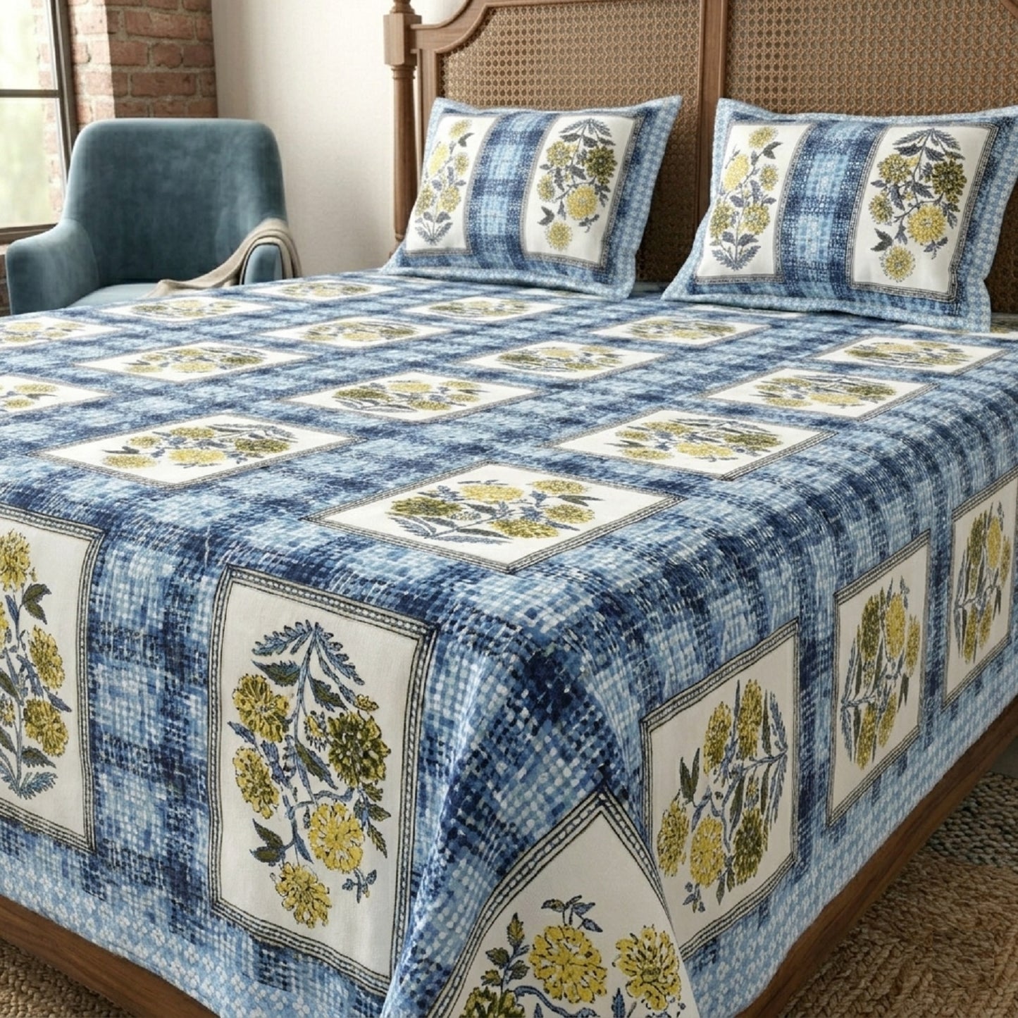 King Size 100% Cotton Double Bedsheet with 2 Pillow Covers