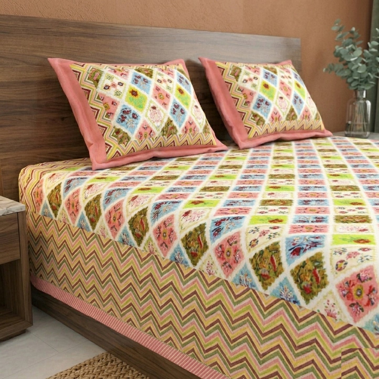 King Size 100% Cotton Double Bedsheet with 2 Pillow Covers