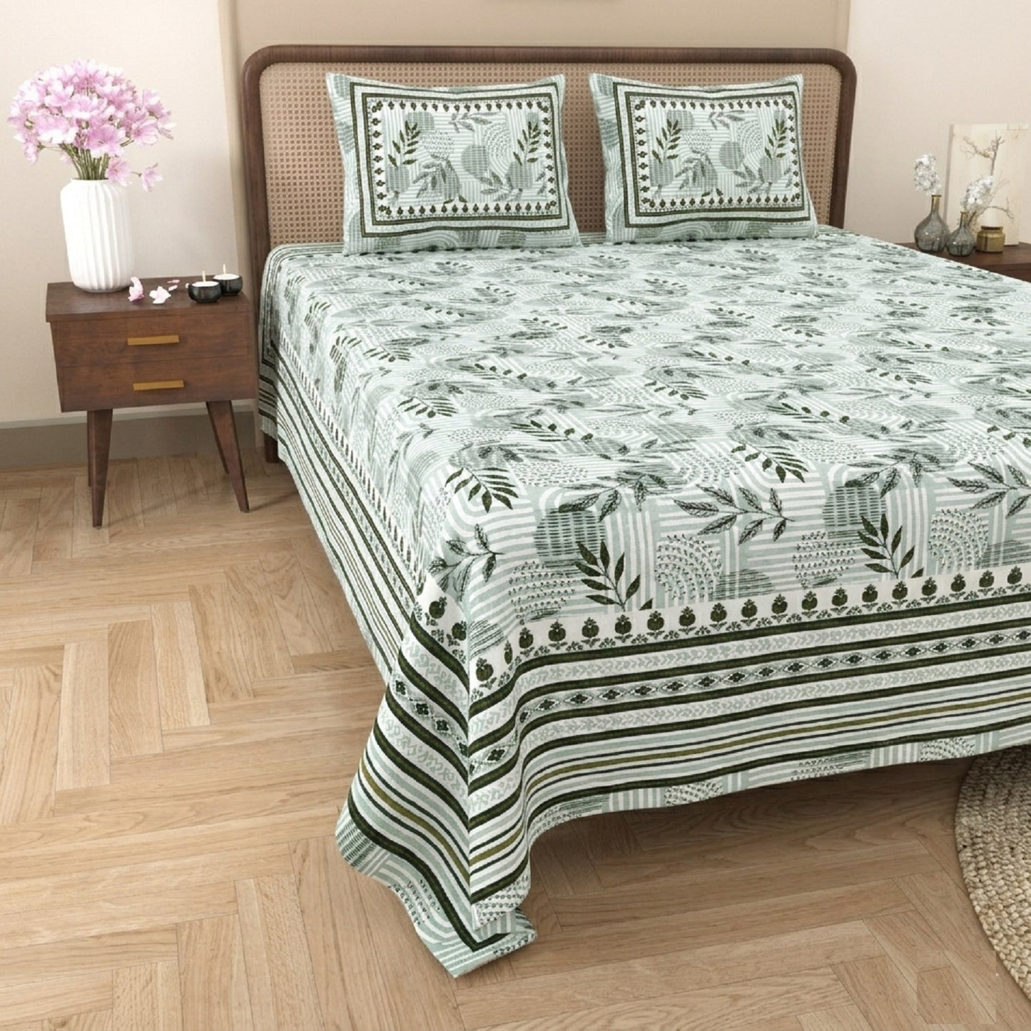 King Size 100% Cotton Double Bedsheet with 2 Pillow Covers