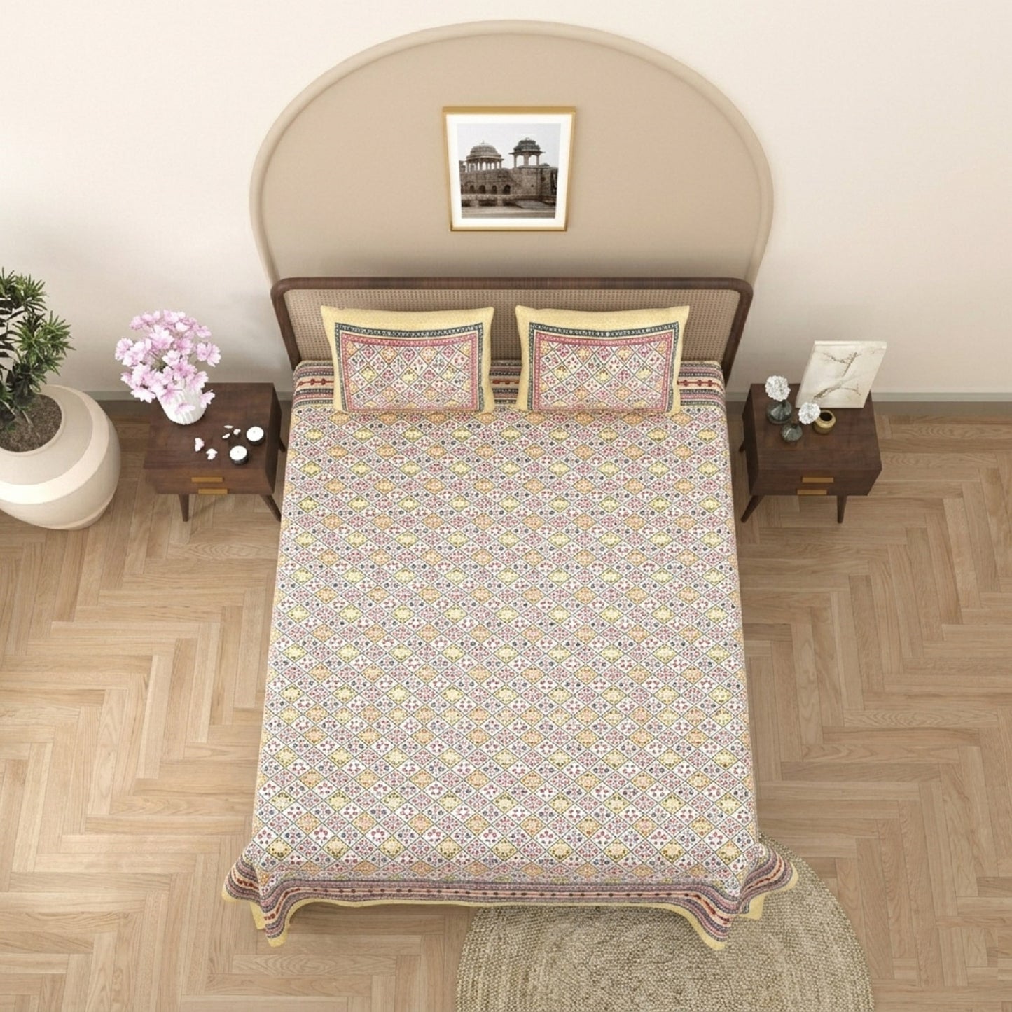 King Size 100% Cotton Double Bedsheet with 2 Pillow Covers