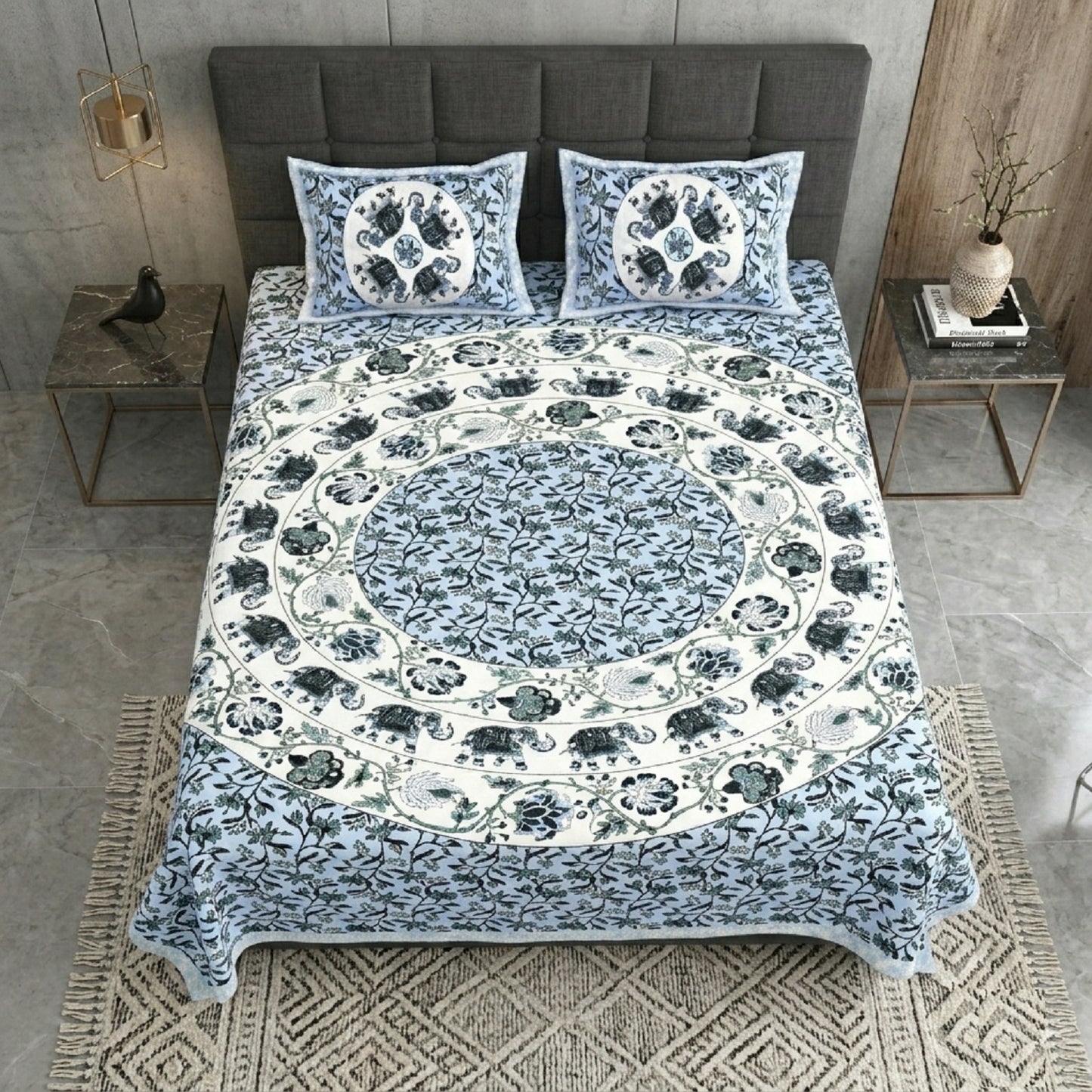 King Size 100% Cotton Double Bedsheet with 2 Pillow Covers