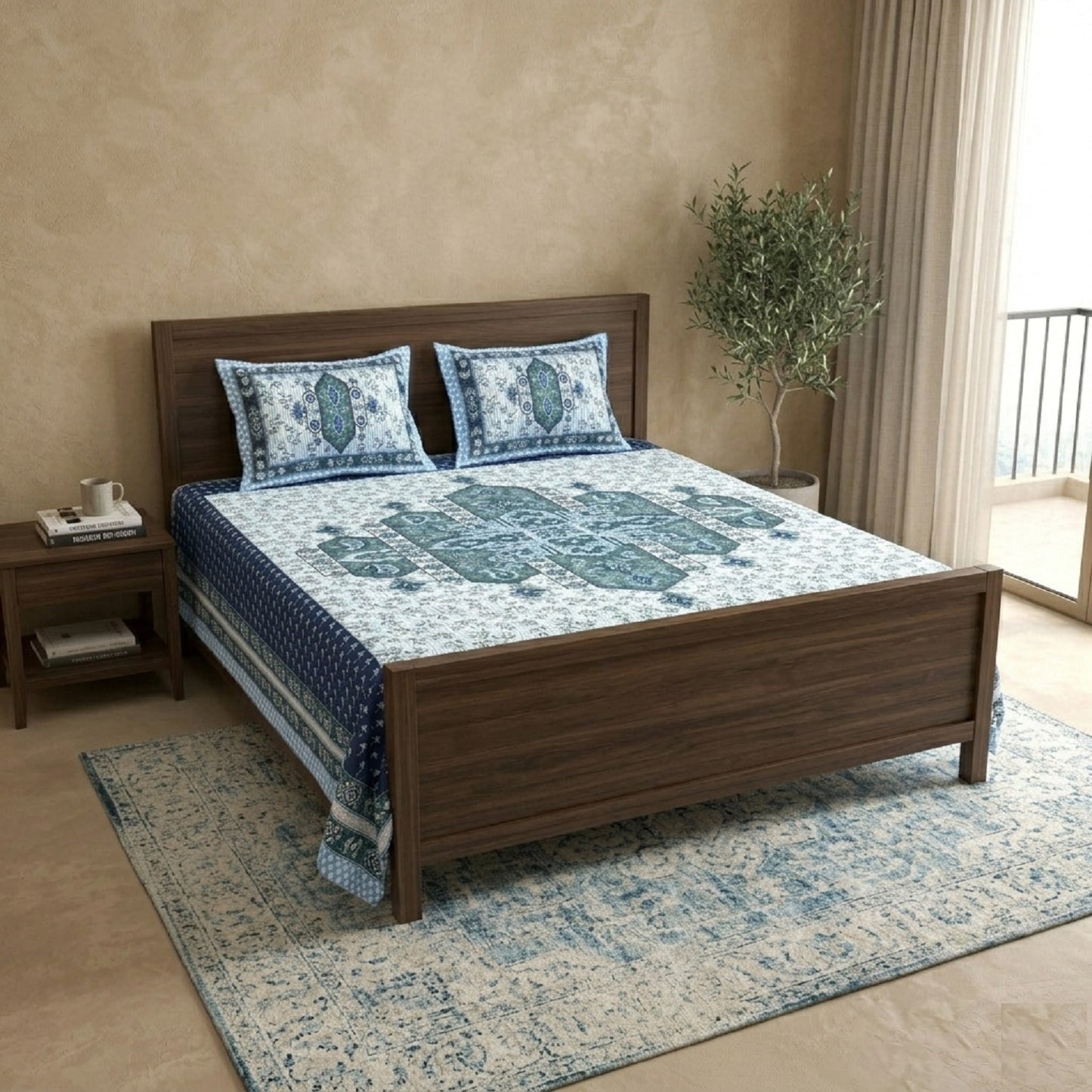 King Size 100% Cotton Double Bedsheet with 2 Pillow Covers