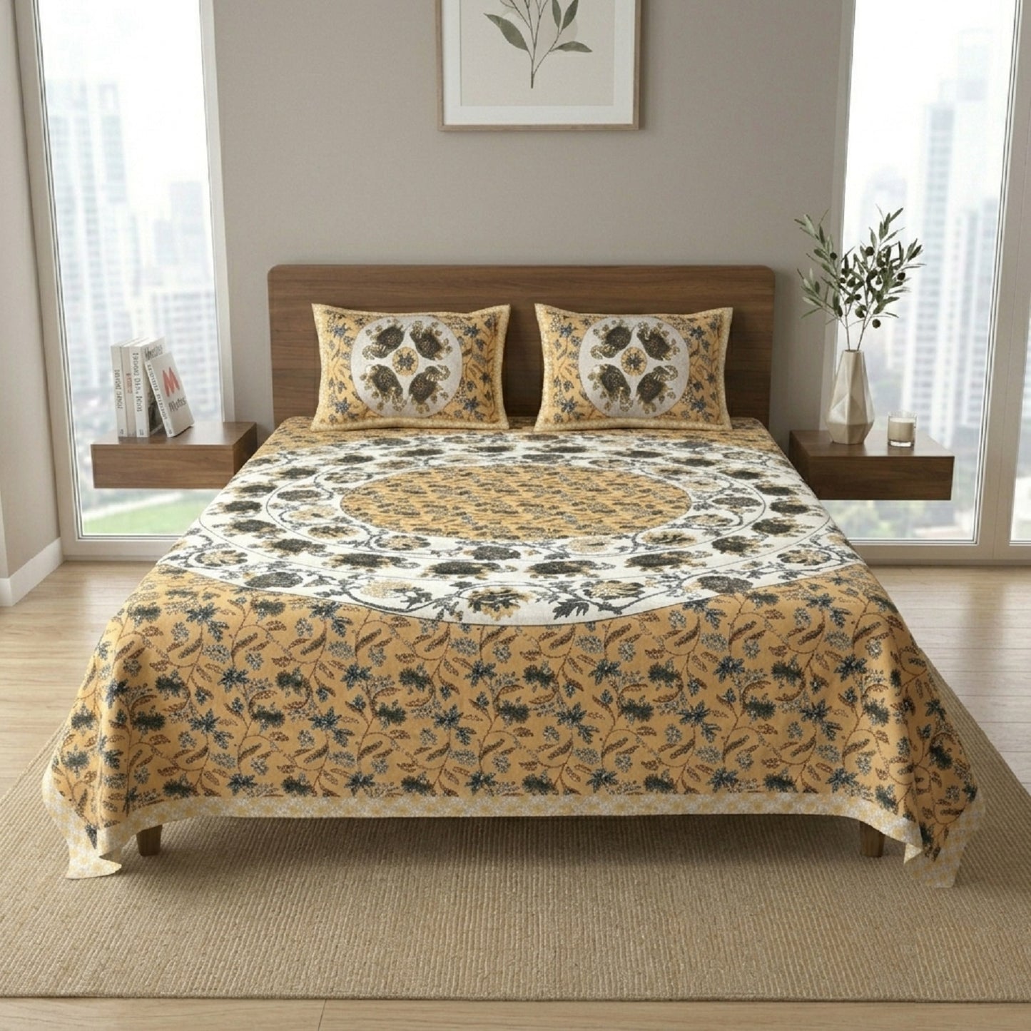 King Size 100% Cotton Double Bedsheet with 2 Pillow Covers