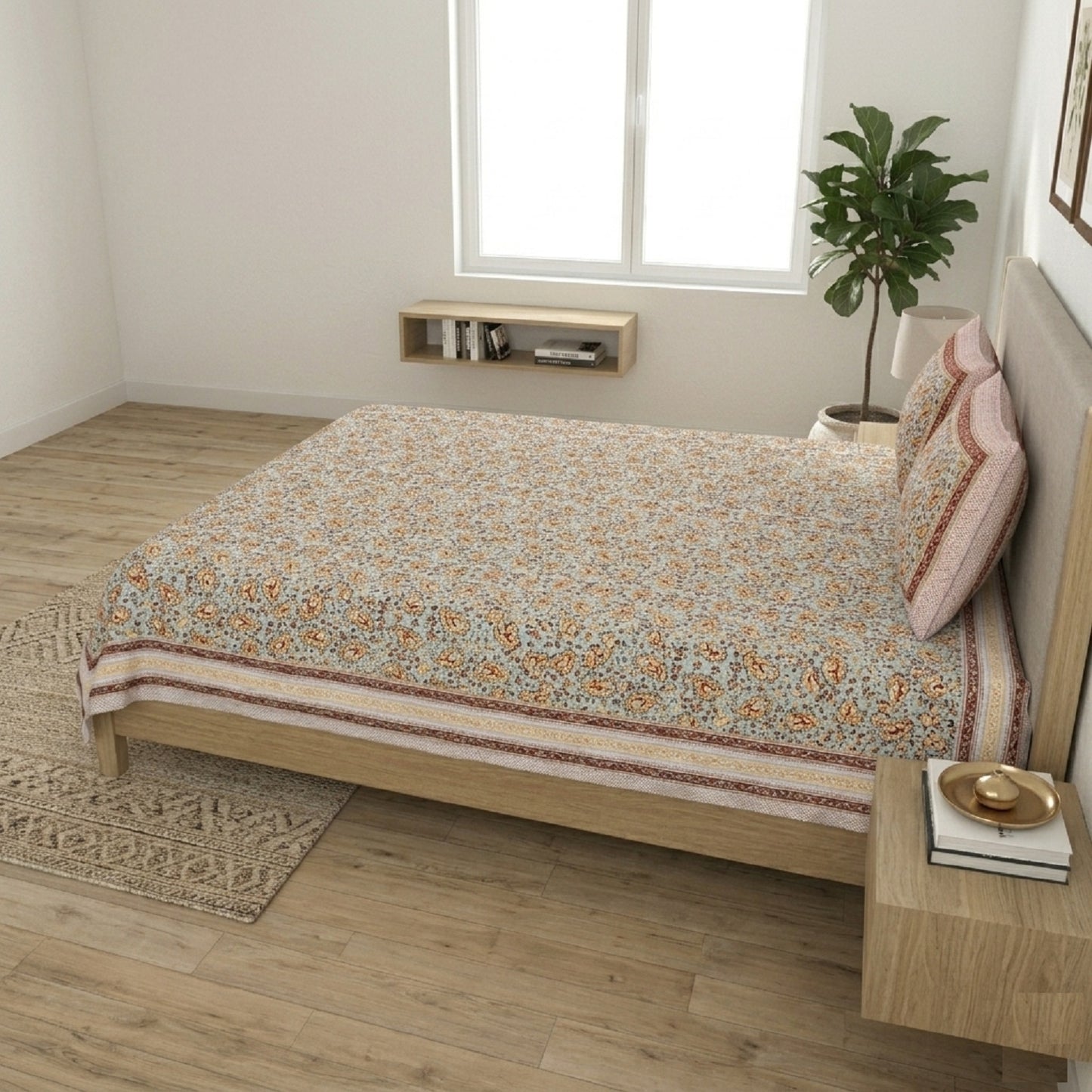 King Size 100% Cotton Double Bedsheet with 2 Pillow Covers