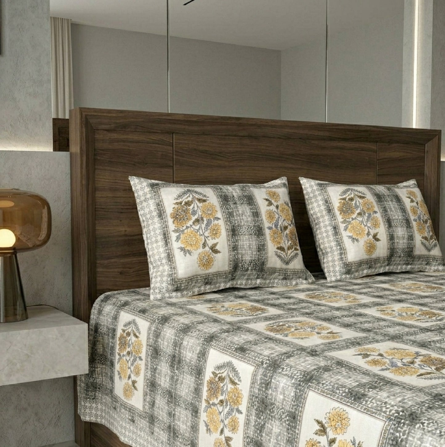 King Size 100% Cotton Double Bedsheet with 2 Pillow Covers