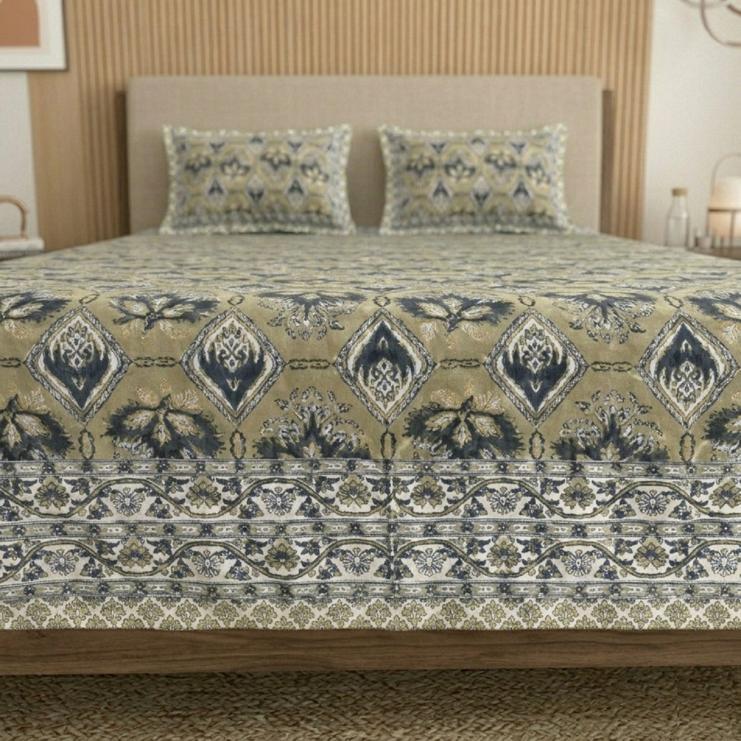 King Size 100% Cotton Double Bedsheet with 2 Pillow Covers