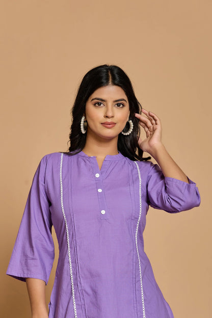 Blue Mandarin Collar Pure Cotton Cord Set