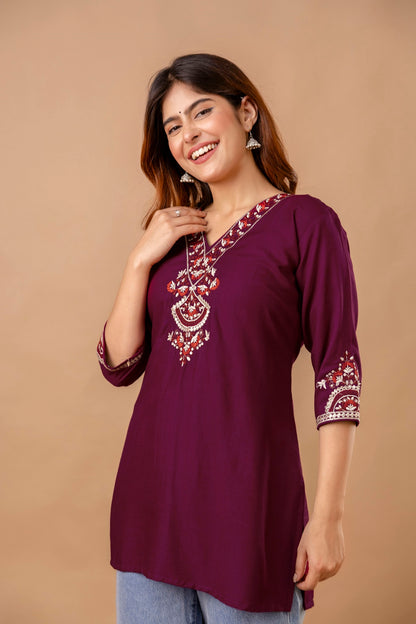 Yellow Embroidered Ethnic Top