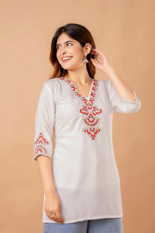 White Embroidered Ethnic Top
