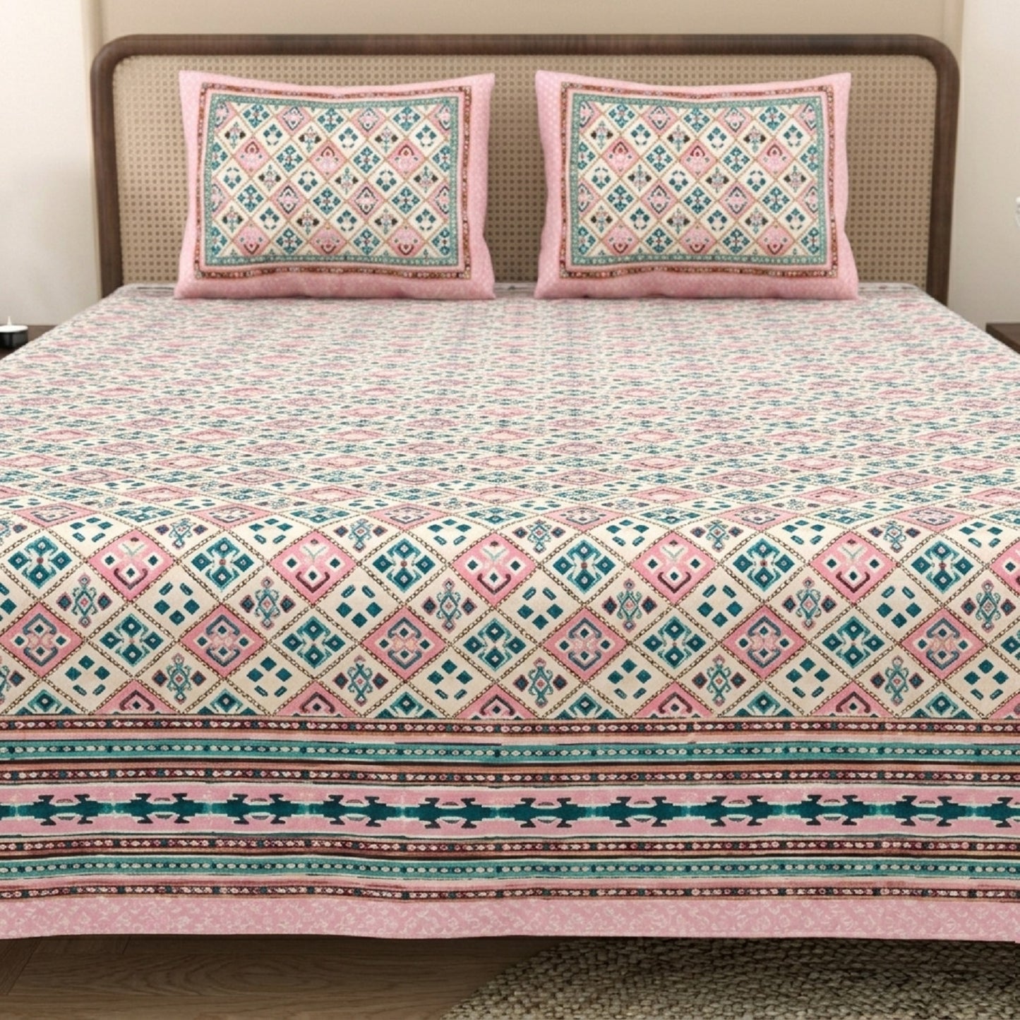 King Size 100% Cotton Double Bedsheet with 2 Pillow Covers