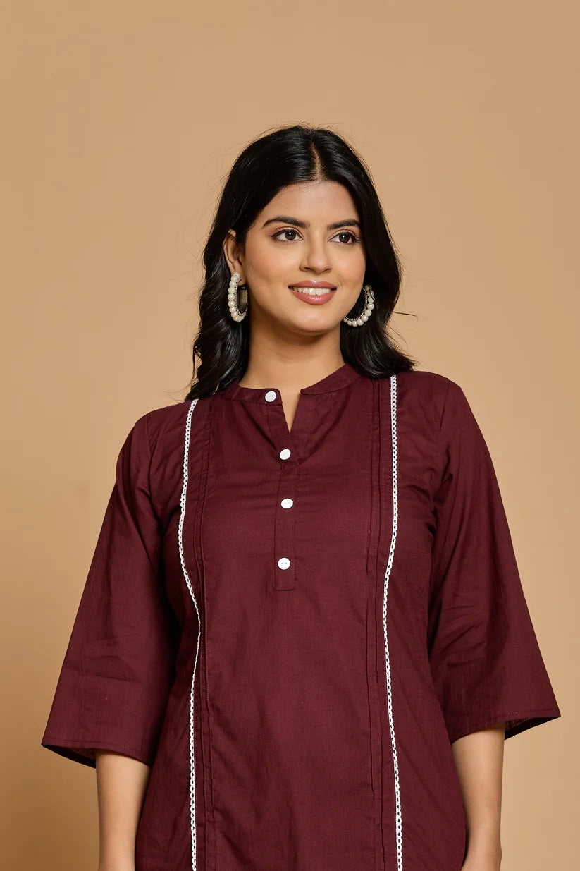 Blue Mandarin Collar Pure Cotton Cord Set