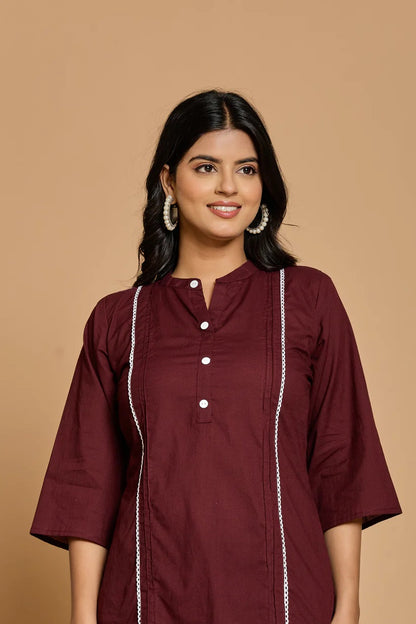 Blue Mandarin Collar Pure Cotton Cord Set