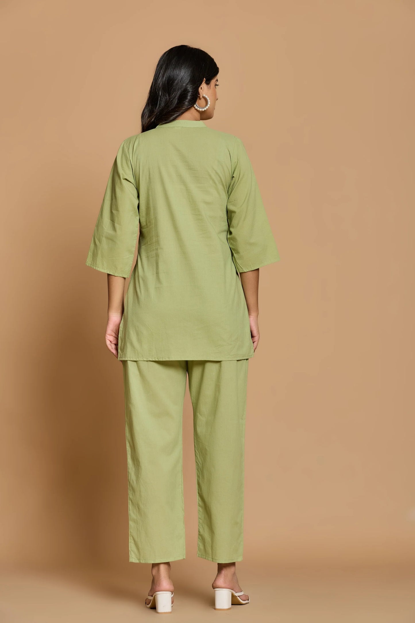 Blue Mandarin Collar Pure Cotton Cord Set