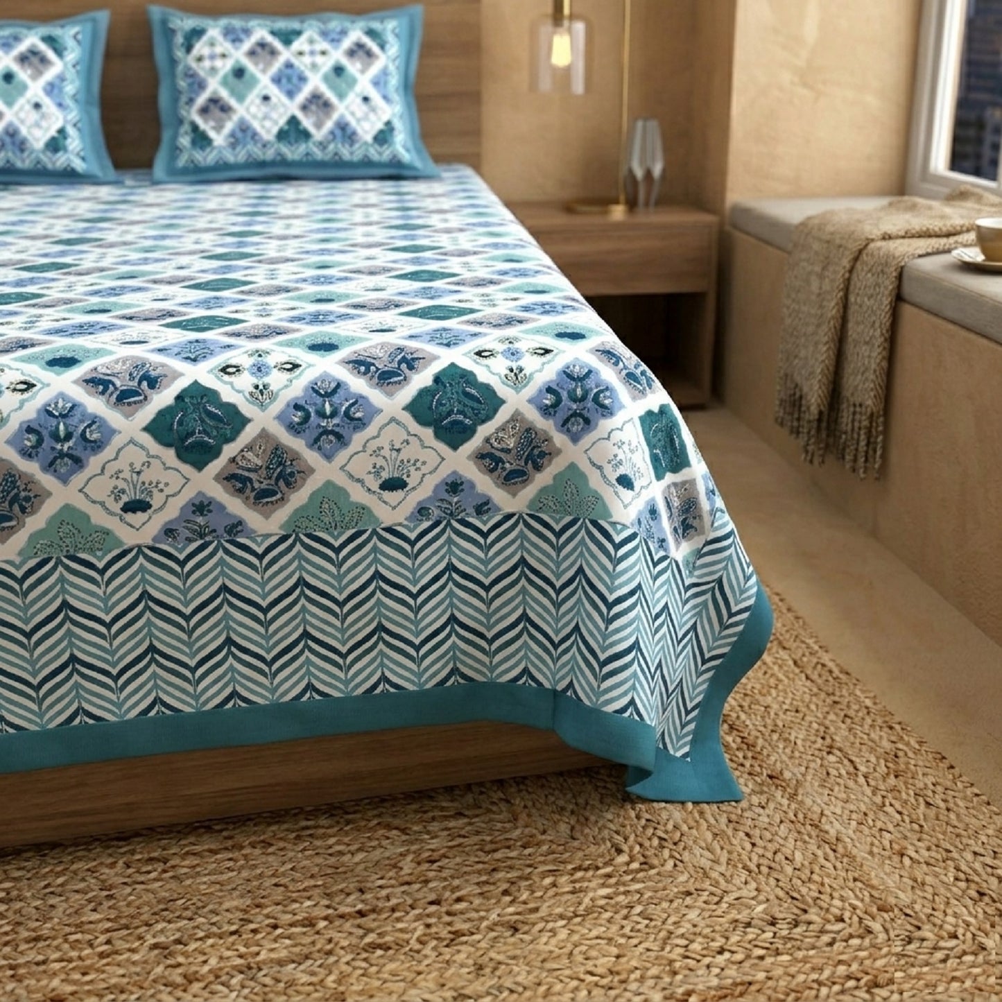 King Size 100% Cotton Double Bedsheet with 2 Pillow Covers
