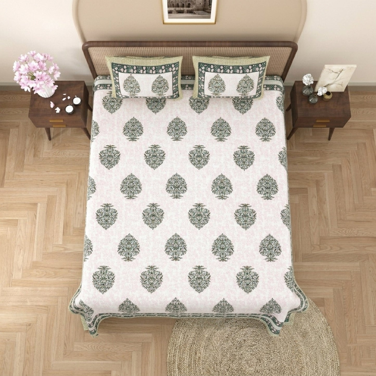 King Size 100% Cotton Double Bedsheet with 2 Pillow Covers