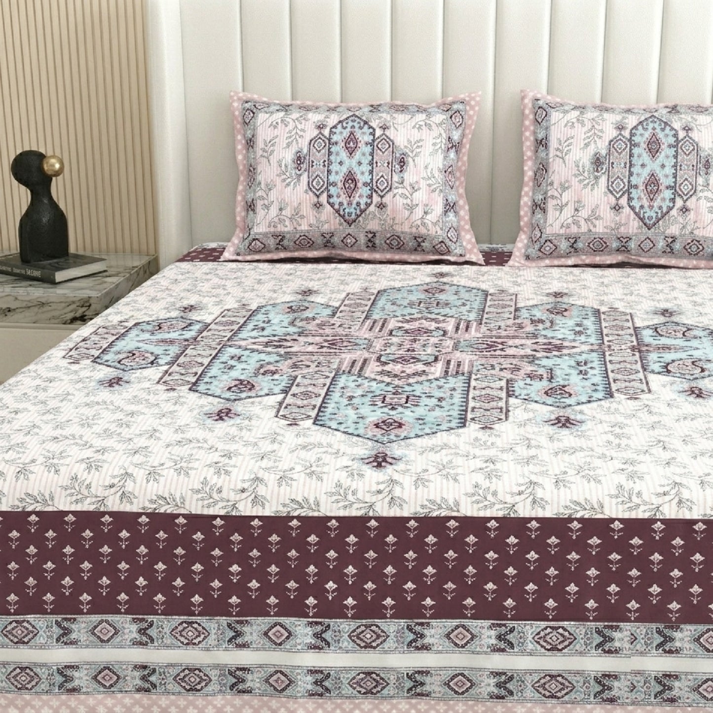 King Size 100% Cotton Double Bedsheet with 2 Pillow Covers