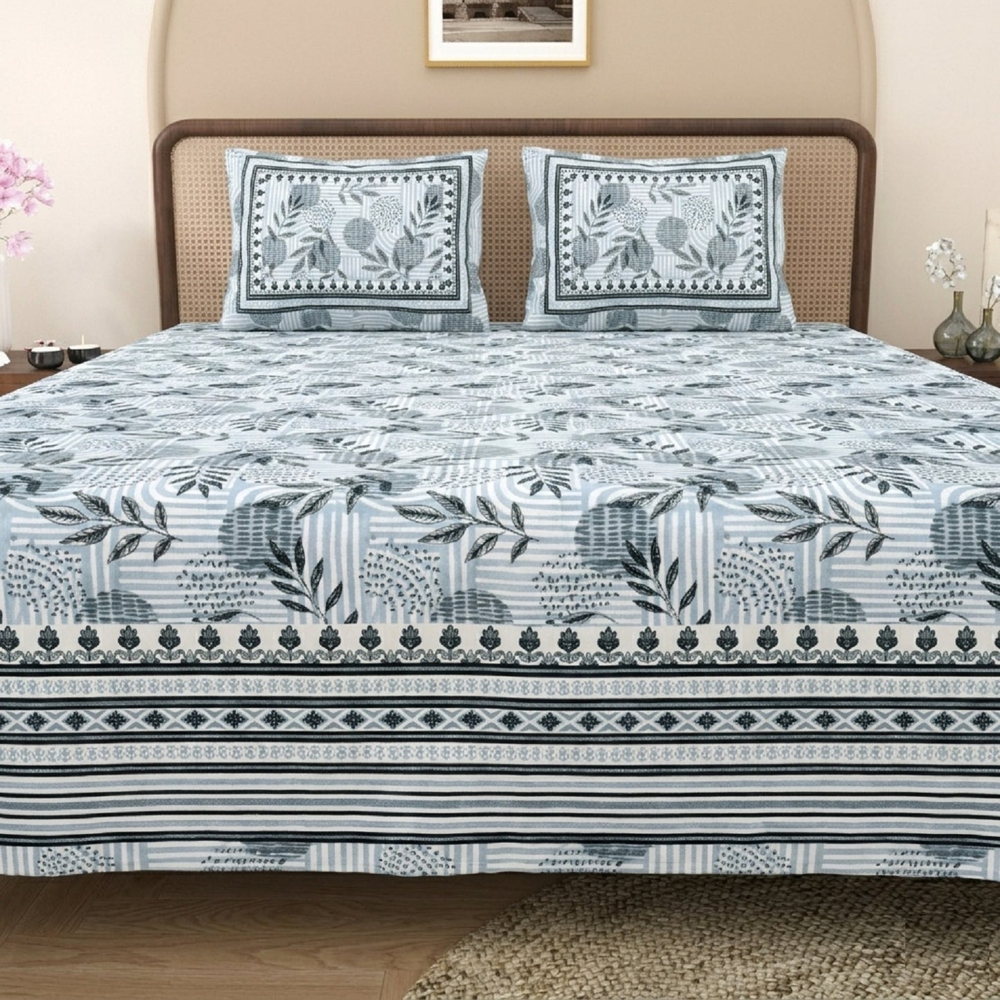 King Size 100% Cotton Double Bedsheet with 2 Pillow Covers