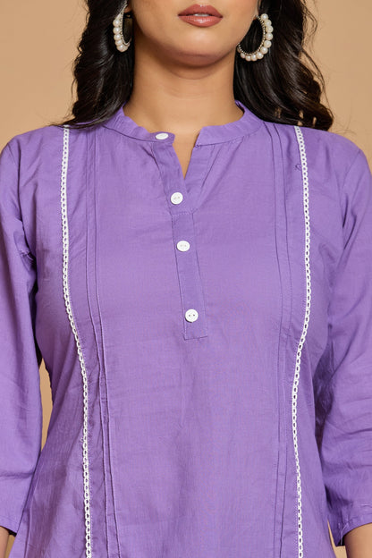 Blue Mandarin Collar Pure Cotton Cord Set