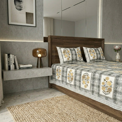 King Size 100% Cotton Double Bedsheet with 2 Pillow Covers