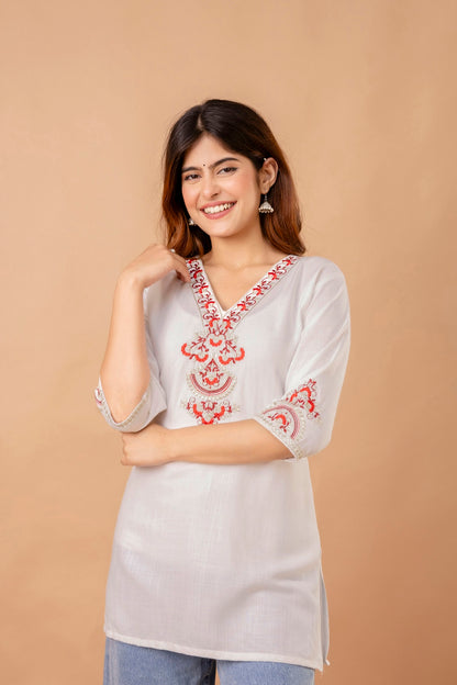 Yellow Embroidered Ethnic Top