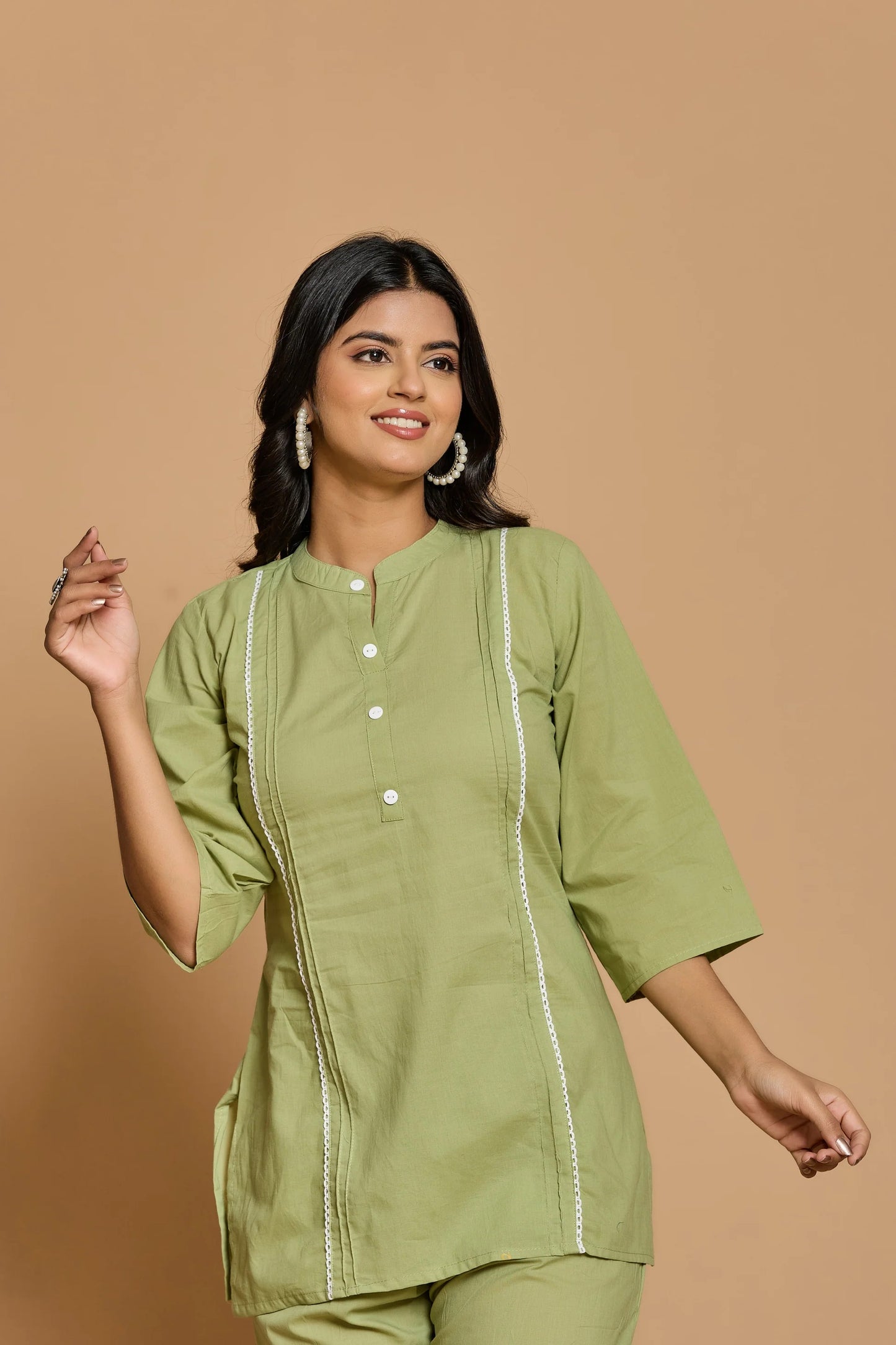 Blue Mandarin Collar Pure Cotton Cord Set