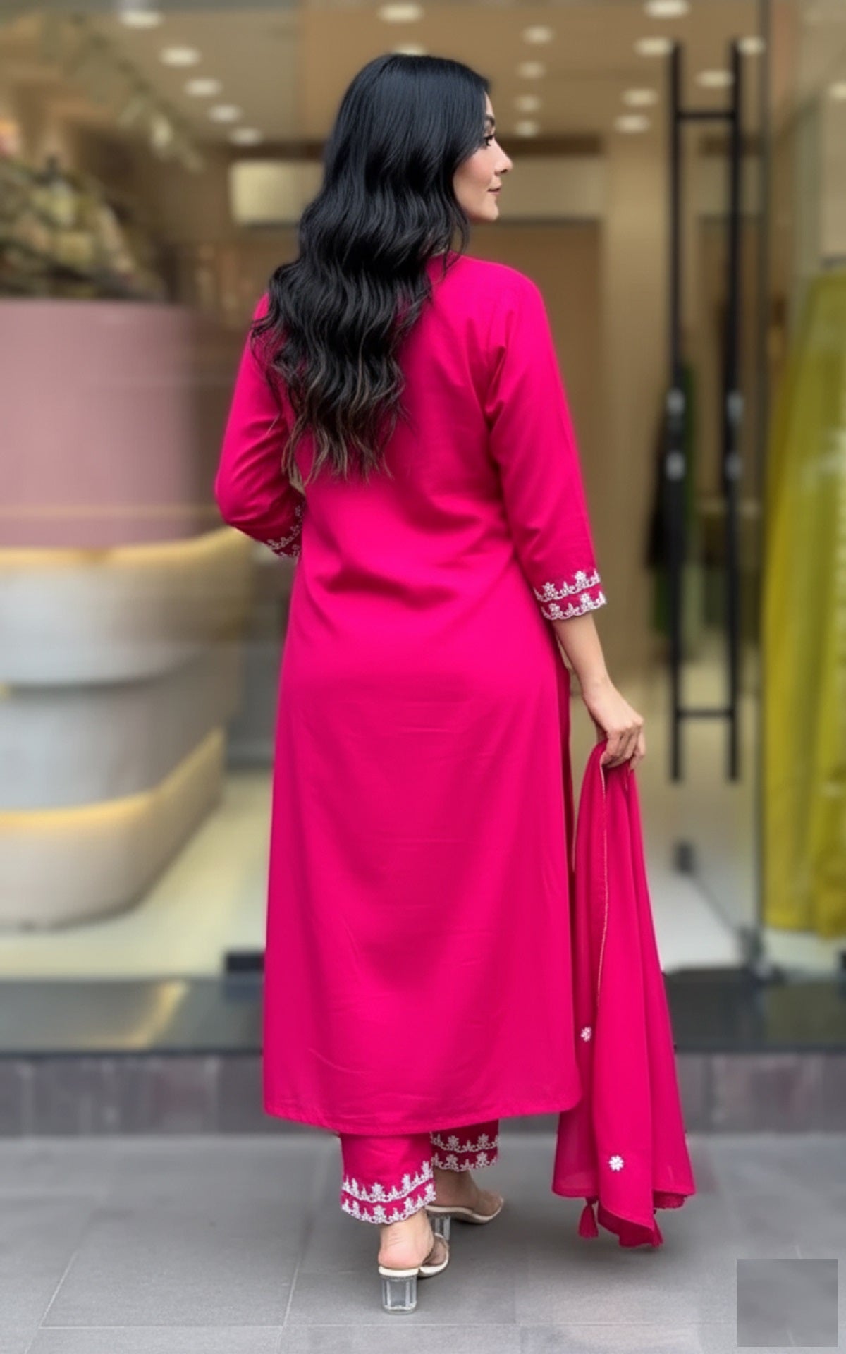 Embroidered Pure Cotton Kurta with Trousers & Dupatta