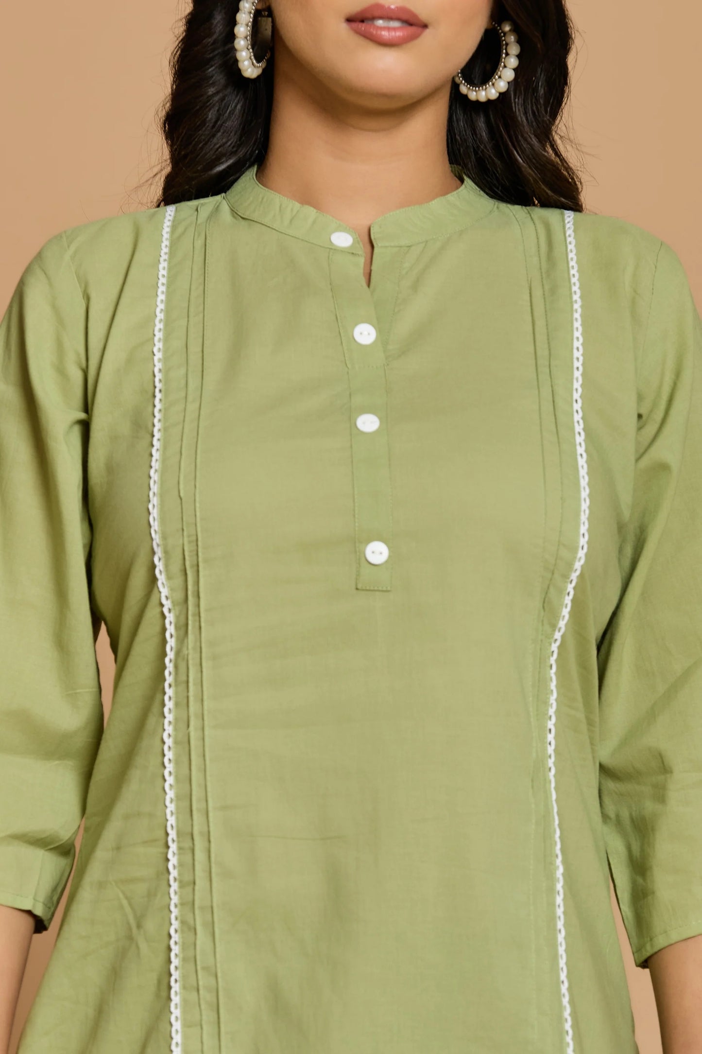 Blue Mandarin Collar Pure Cotton Cord Set