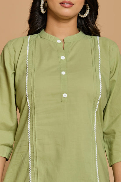 Blue Mandarin Collar Pure Cotton Cord Set