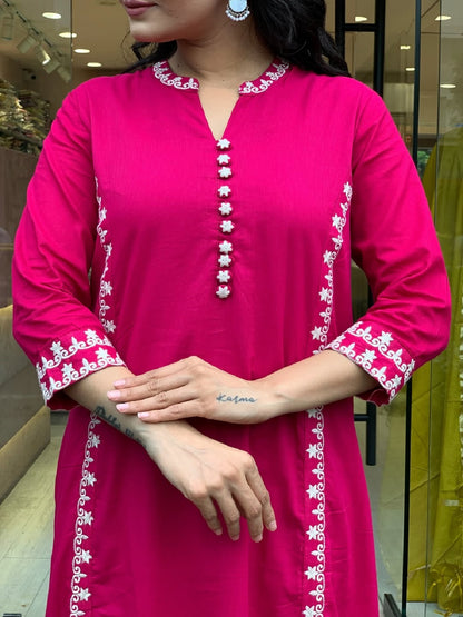 Embroidered Pure Cotton Kurta with Trousers & Dupatta