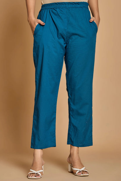 Blue Mandarin Collar Pure Cotton Cord Set