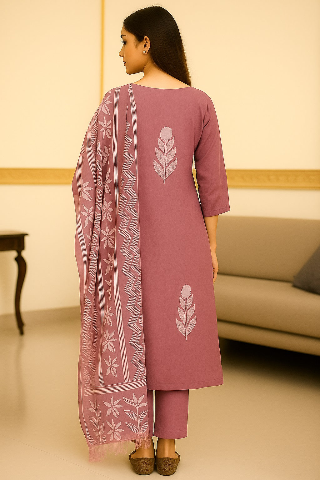 Green Embroidered Cotton Kurta with Trousers & Dupatta