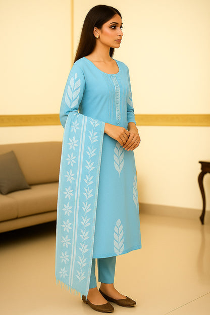 Green Embroidered Cotton Kurta with Trousers & Dupatta