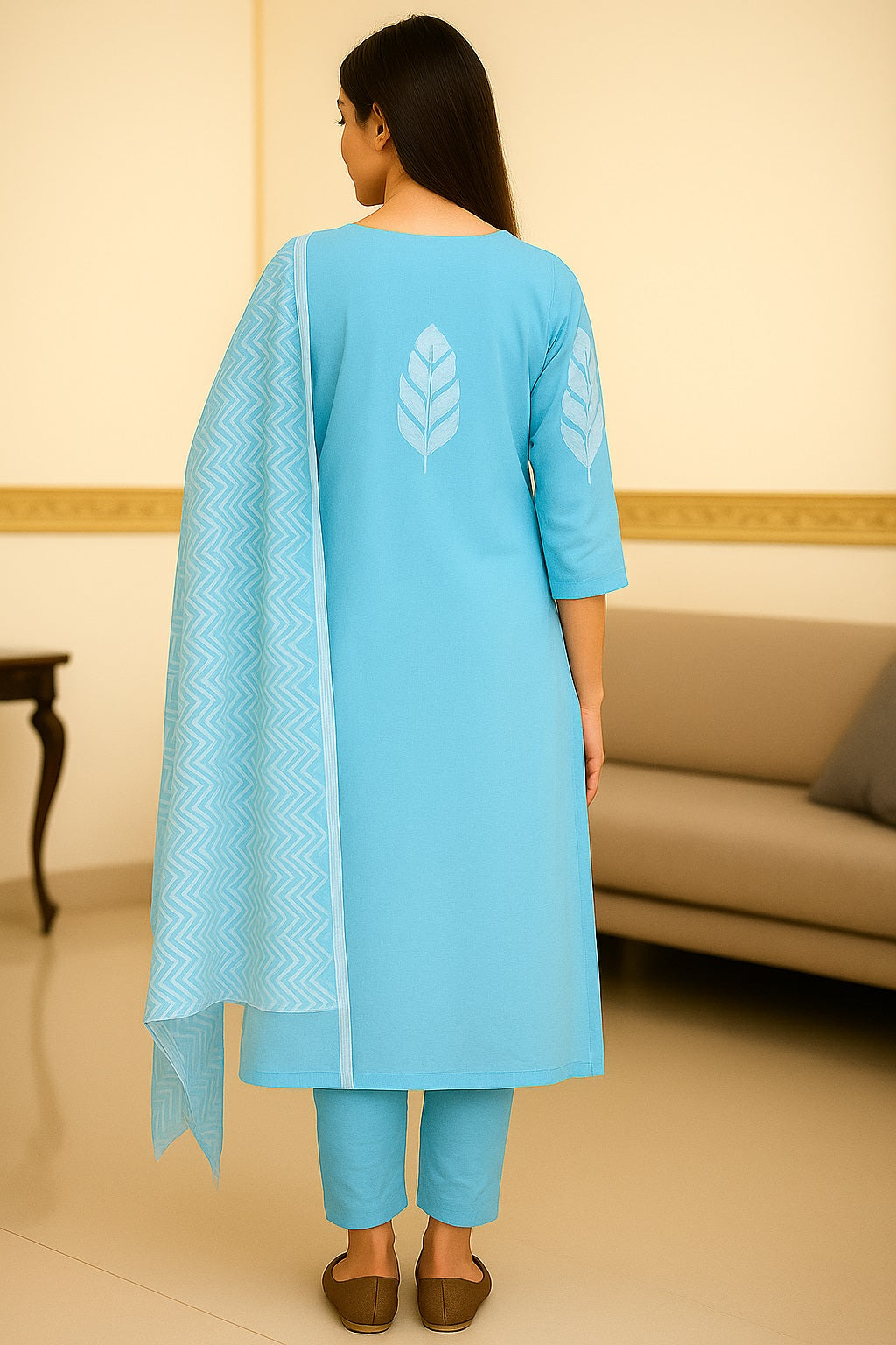 Green Embroidered Cotton Kurta with Trousers & Dupatta